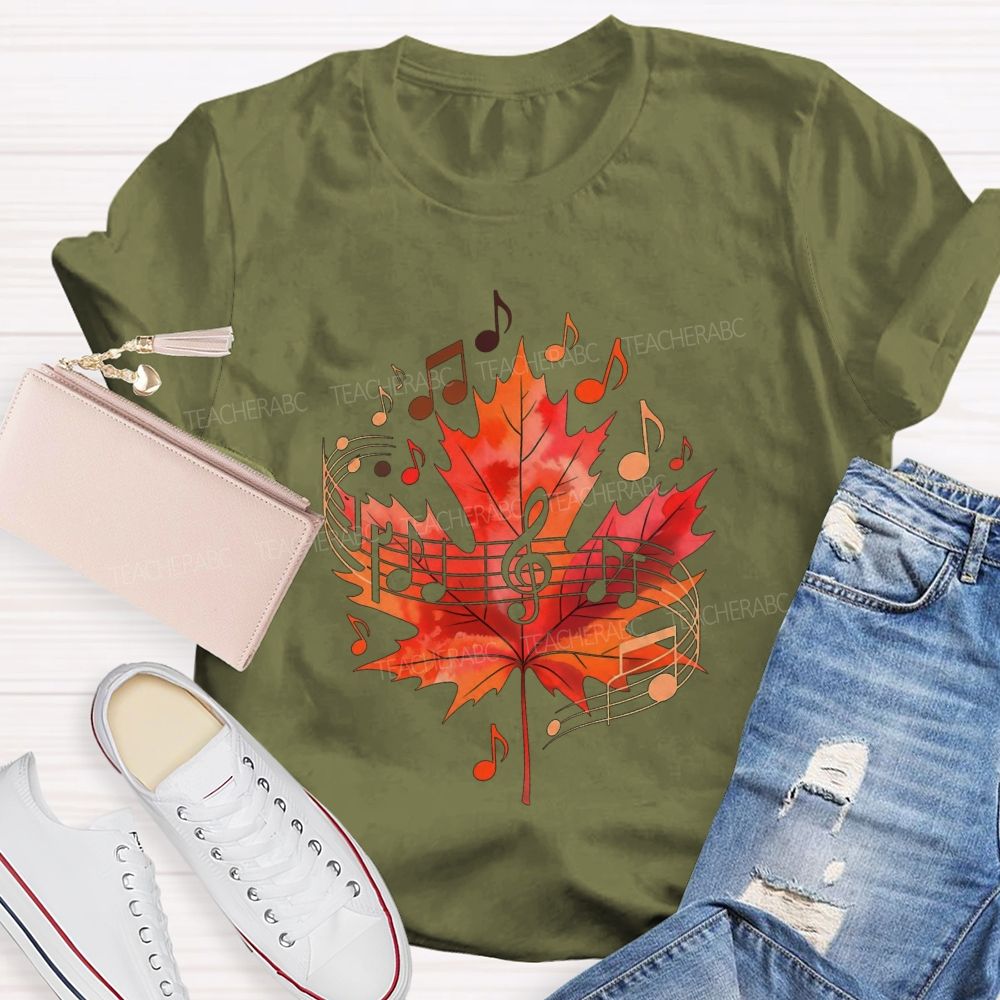 Fall Maple Leaf Music Note Music Teacher T-shirt