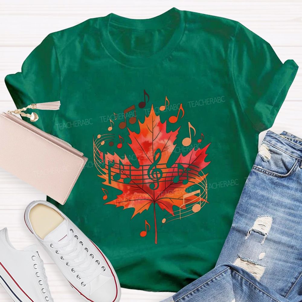 Fall Maple Leaf Music Note Music Teacher T-shirt