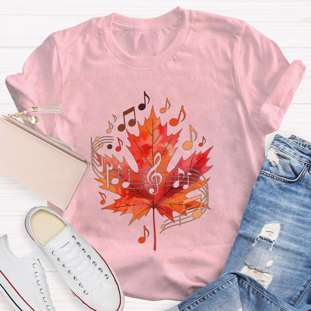 Fall Maple Leaf Music Note Music Teacher T-shirt