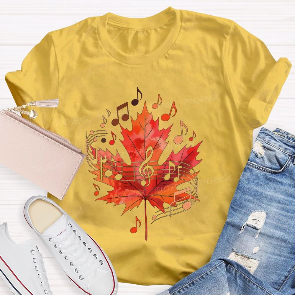 Fall Maple Leaf Music Note Music Teacher T-shirt