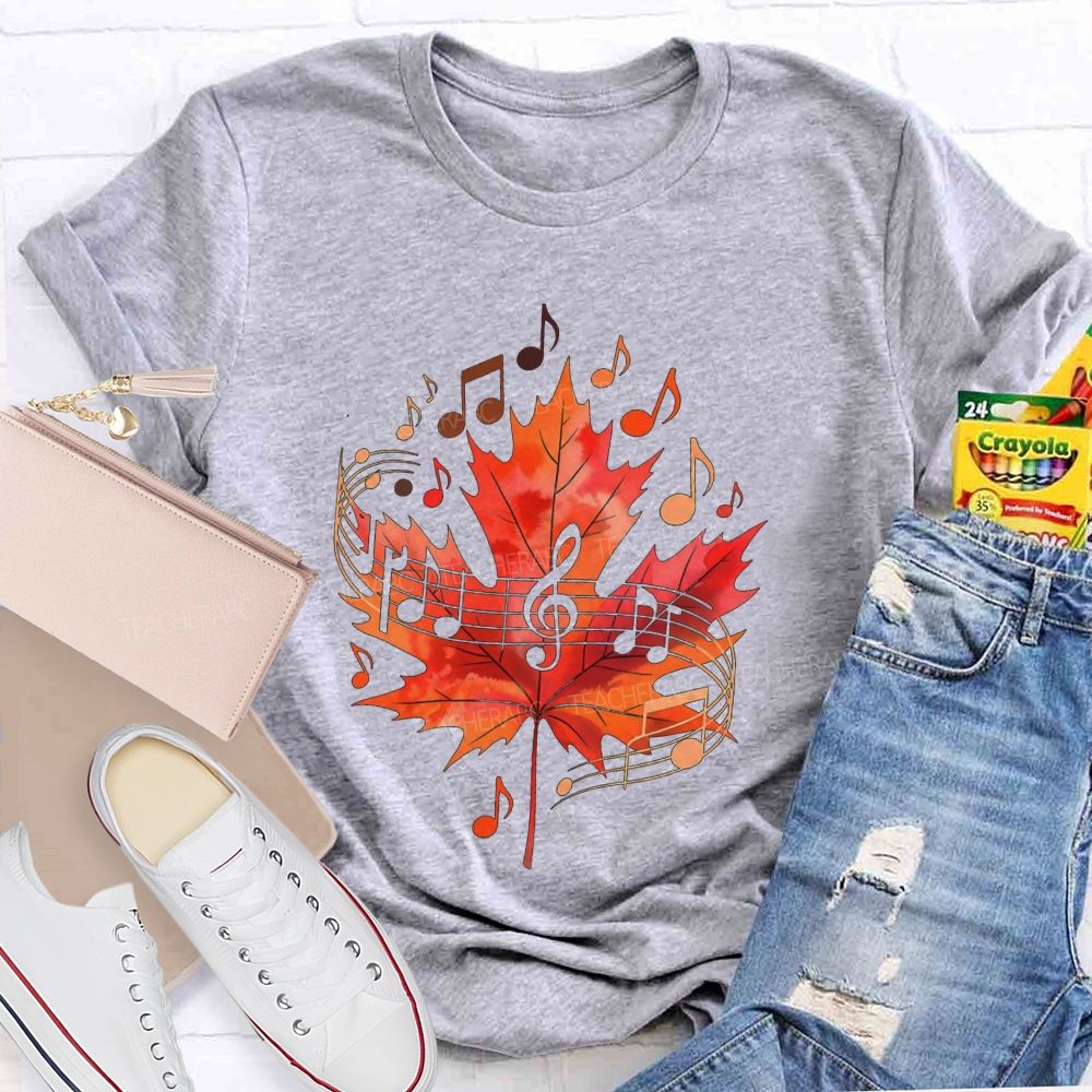 Fall Maple Leaf Music Note Music Teacher T-shirt
