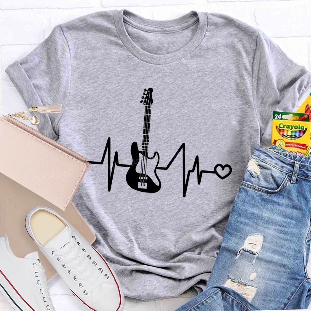 Electric Guitar Pulse Heart Rock Music Teacher T-shirt