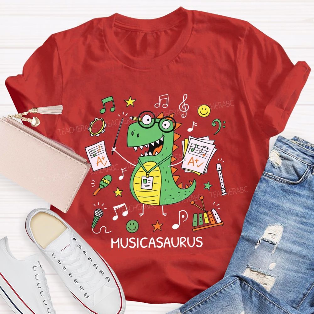 Music Saurus Elementary Music Teacher Dinosaur T-shirt