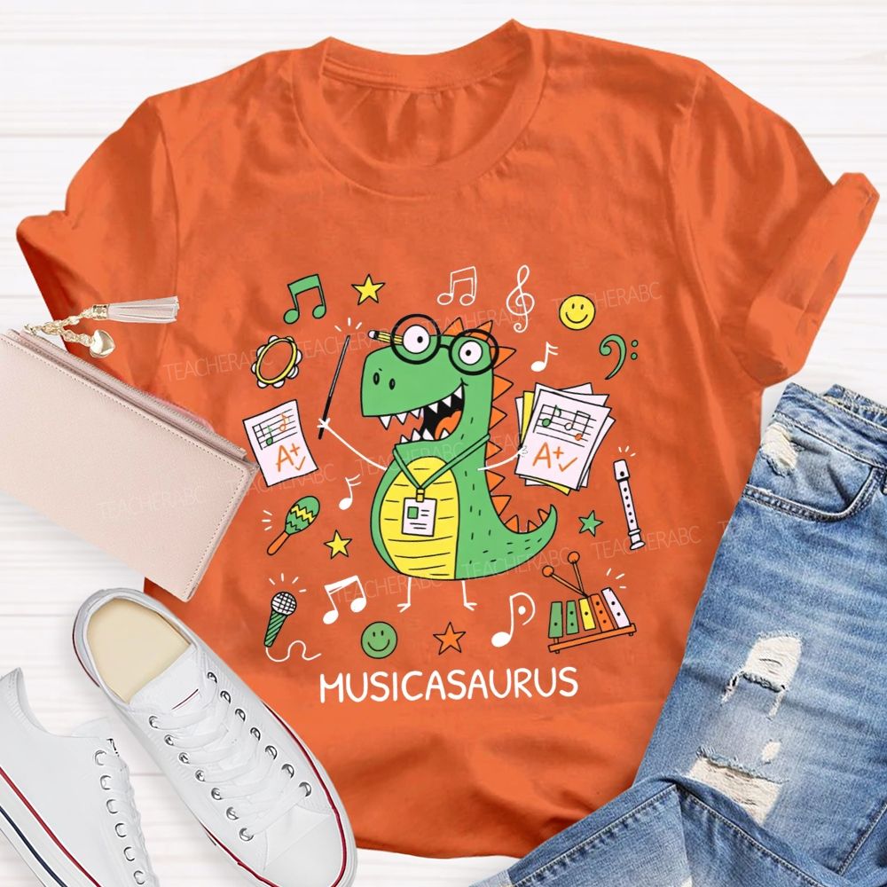 Music Saurus Elementary Music Teacher Dinosaur T-shirt