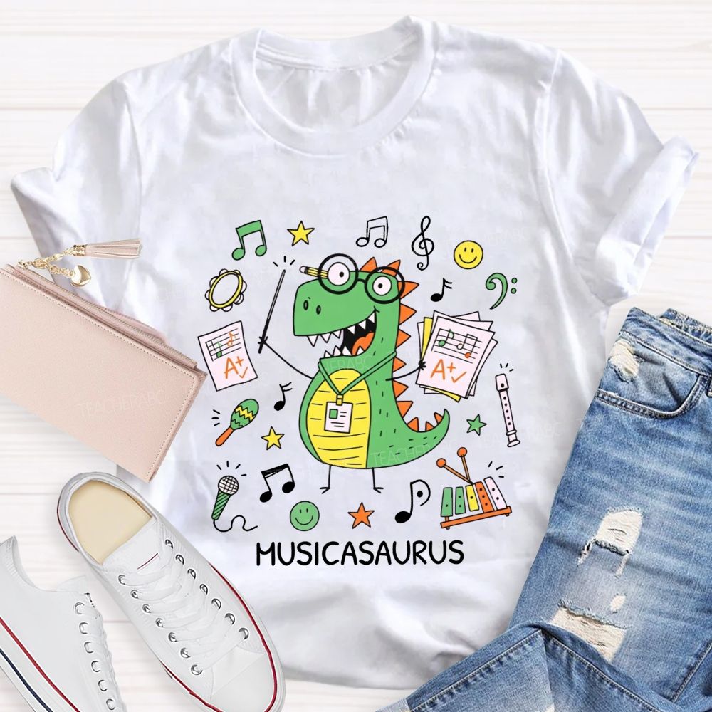 Music Saurus Elementary Music Teacher Dinosaur T-shirt