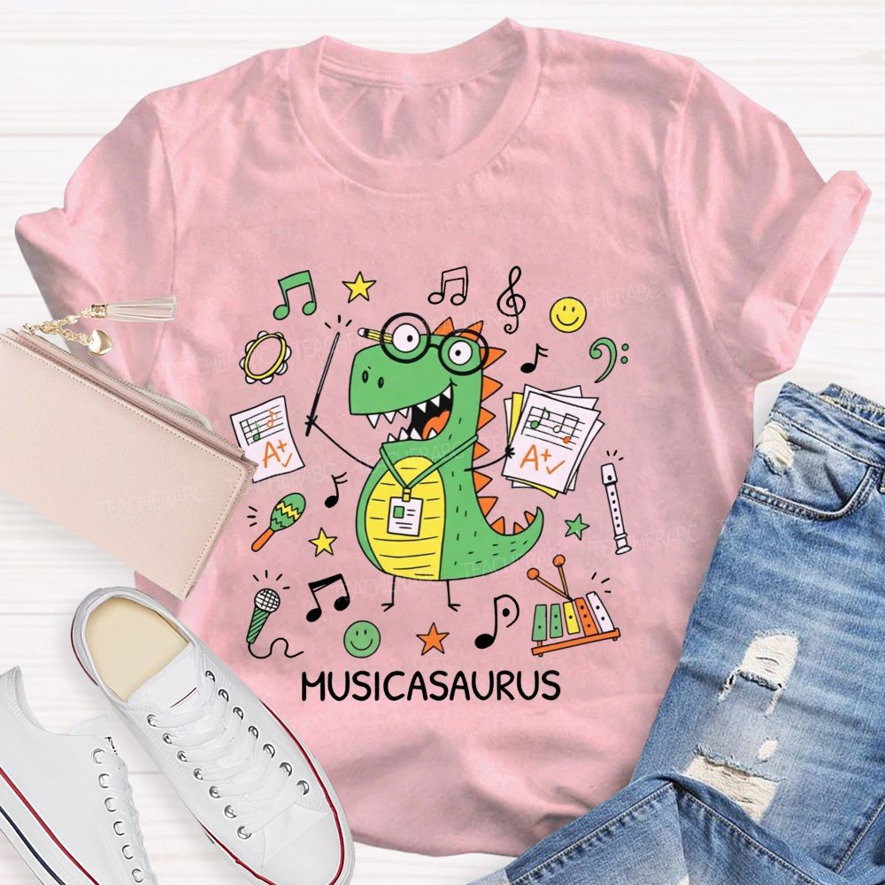 Music Saurus Elementary Music Teacher Dinosaur T-shirt