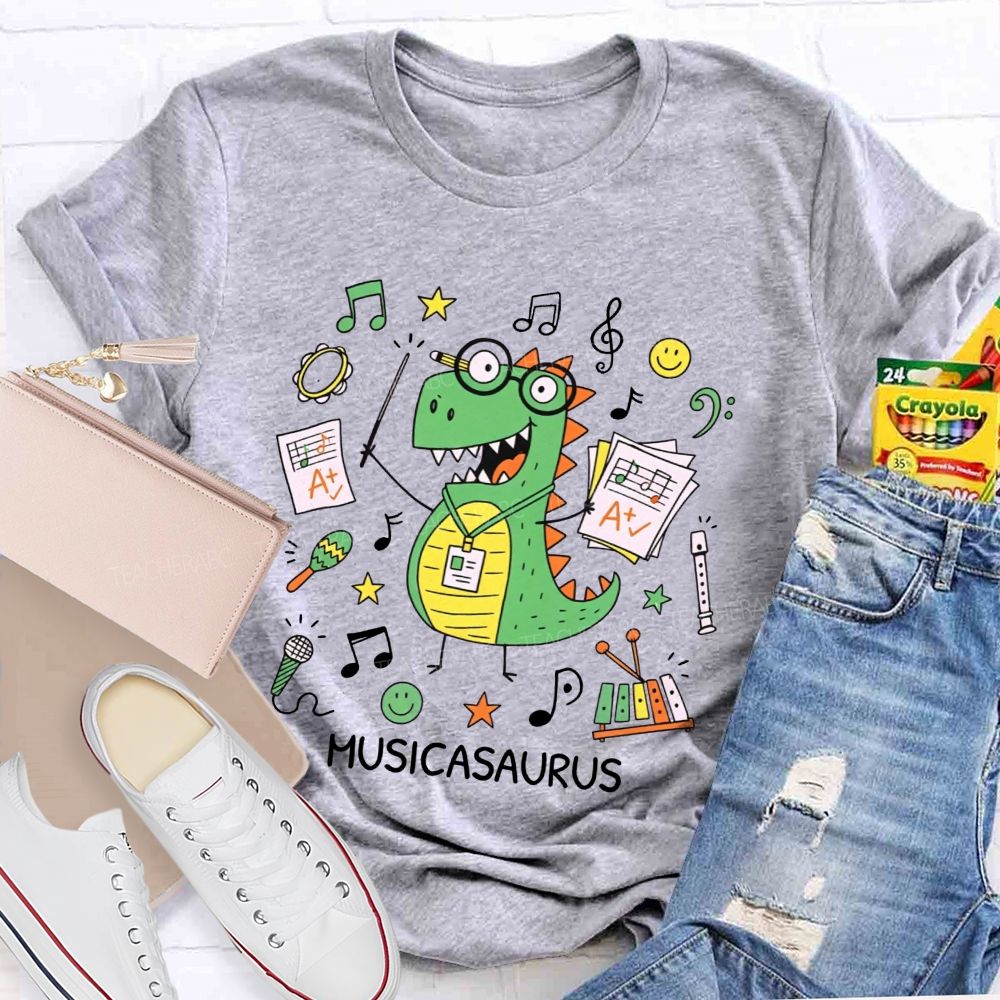Music Saurus Elementary Music Teacher Dinosaur T-shirt