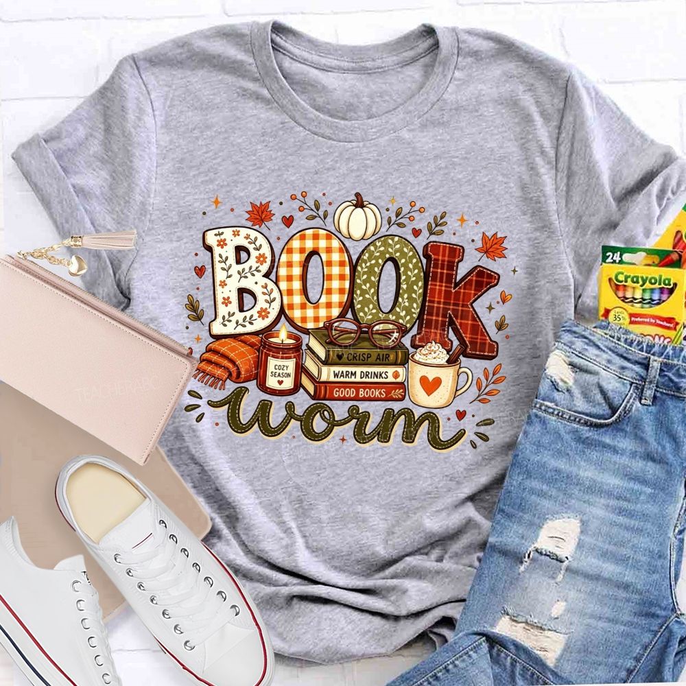 Bookworm Cozy Season Crisp Air Warm Drinks Good Books Teacher T-shirt