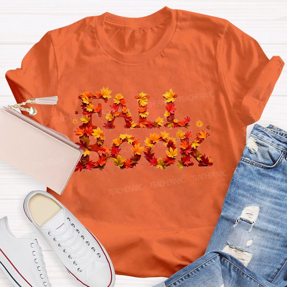 Fall Book Maple Leaf Letter Autumn Reading T-shirt
