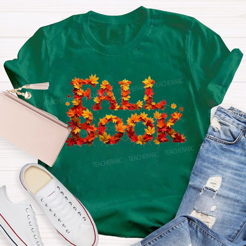 Fall Book Maple Leaf Letter Autumn Reading T-shirt