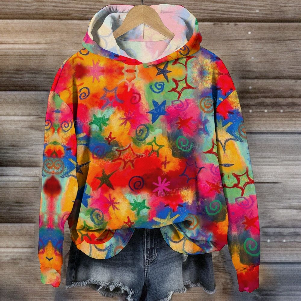 Tie Dye Graffiti Star Swirl Pattern Hoodie