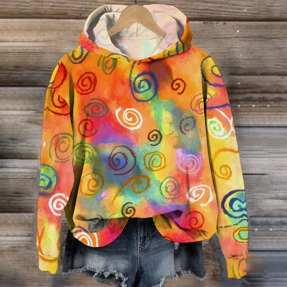 Watercolor Rainbow Swirl Spiral Pattern Hoodie