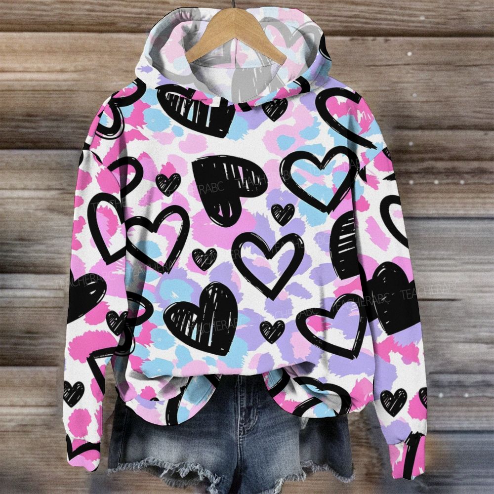 Graffiti Heart Print Pastel Hoodie