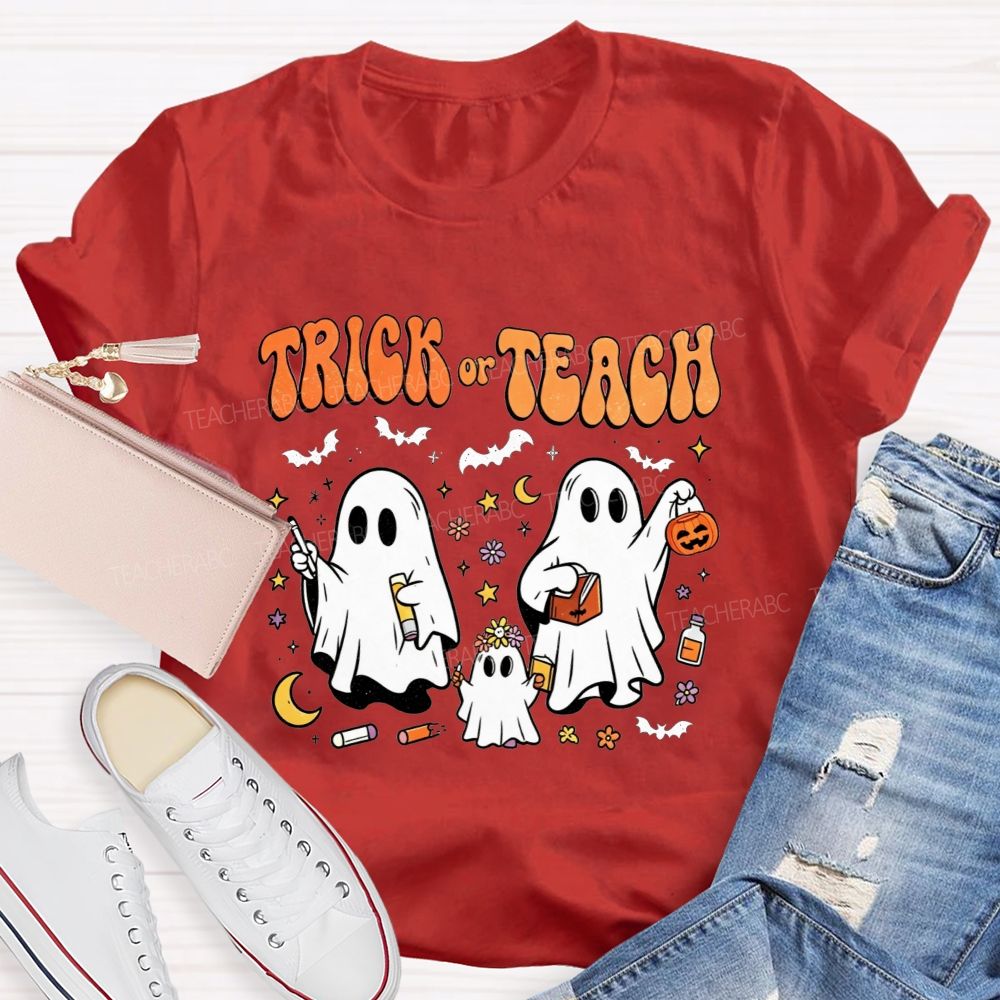 Trick Or Teach Halloween Teacher Ghost Vibes T-shirt