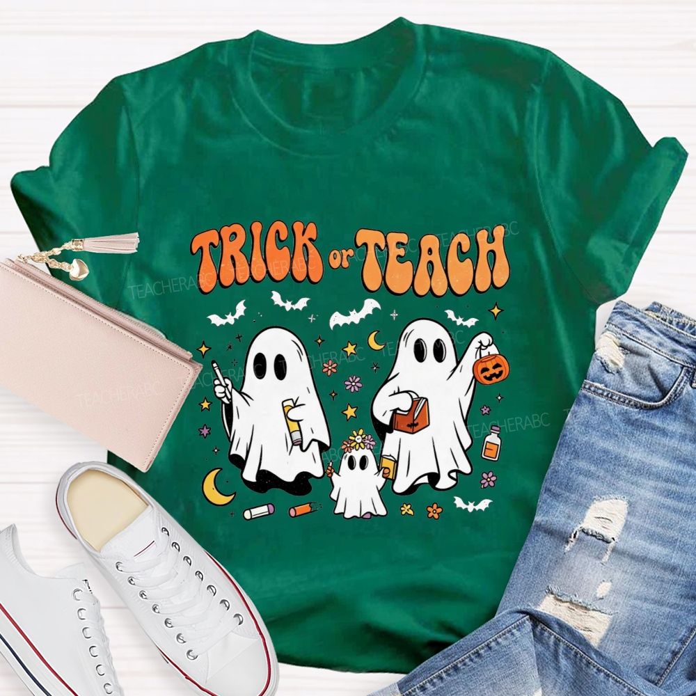 Trick Or Teach Halloween Teacher Ghost Vibes T-shirt