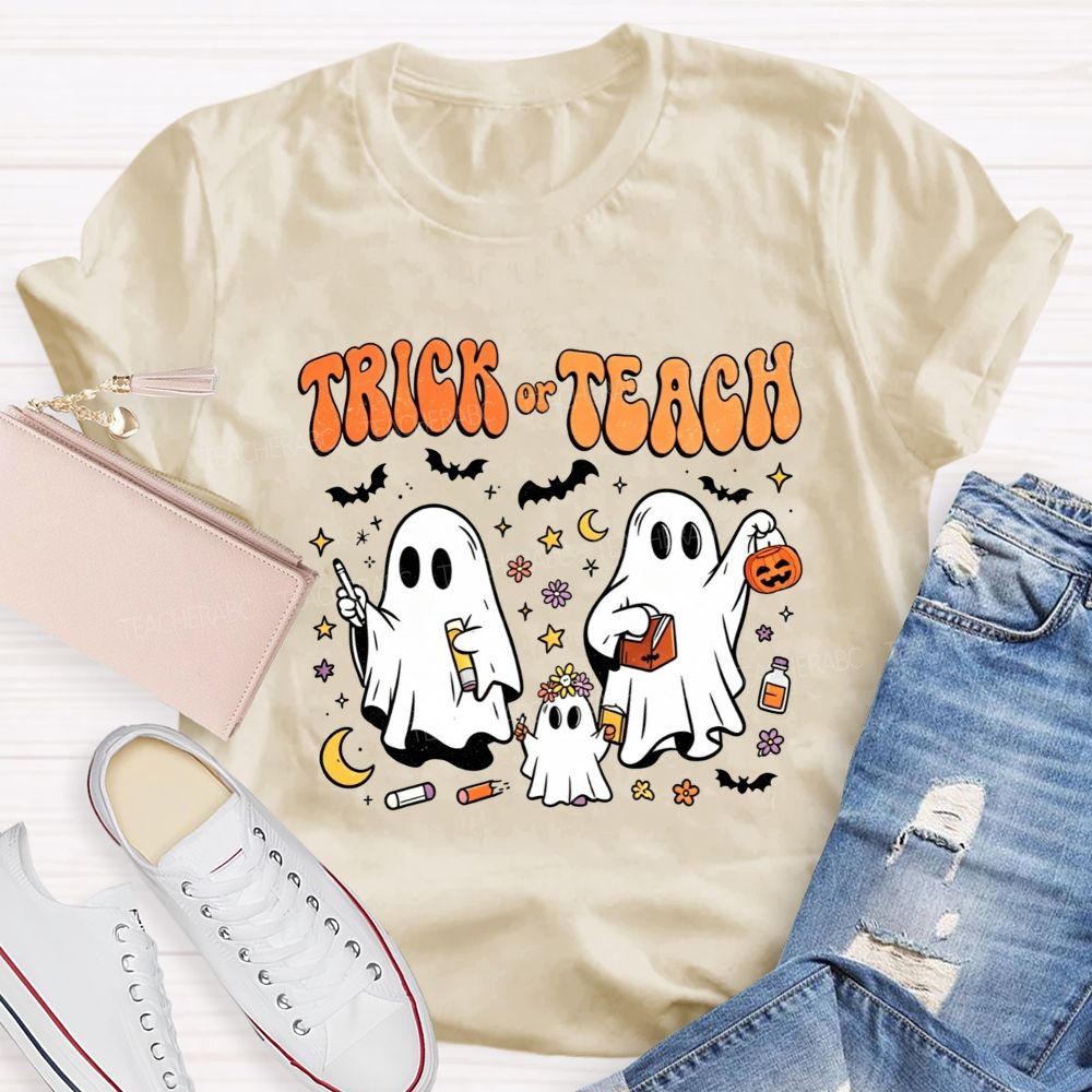 Trick Or Teach Halloween Teacher Ghost Vibes T-shirt