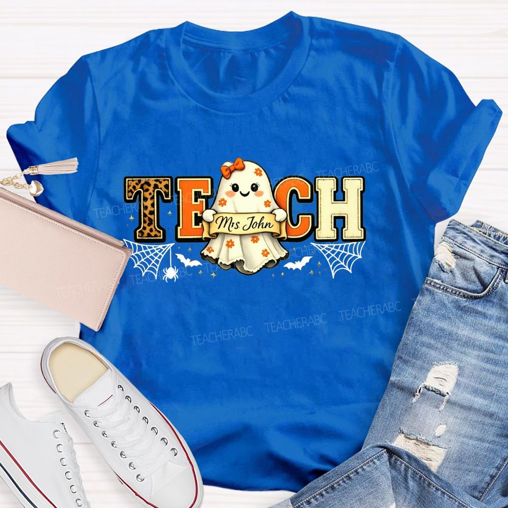 Personalized Name Halloween Teacher Ghost Teacher T-shirt