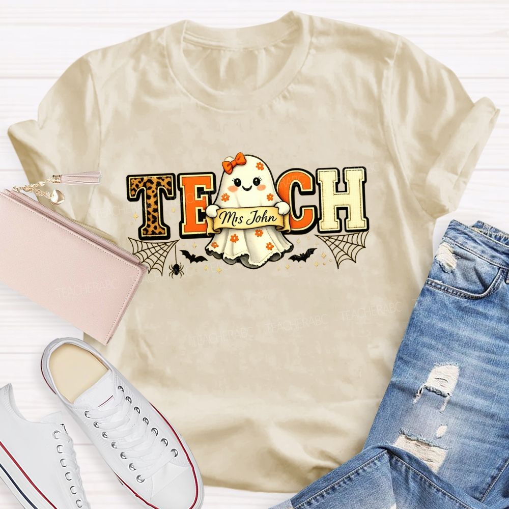 Personalized Name Halloween Teacher Ghost Teacher T-shirt
