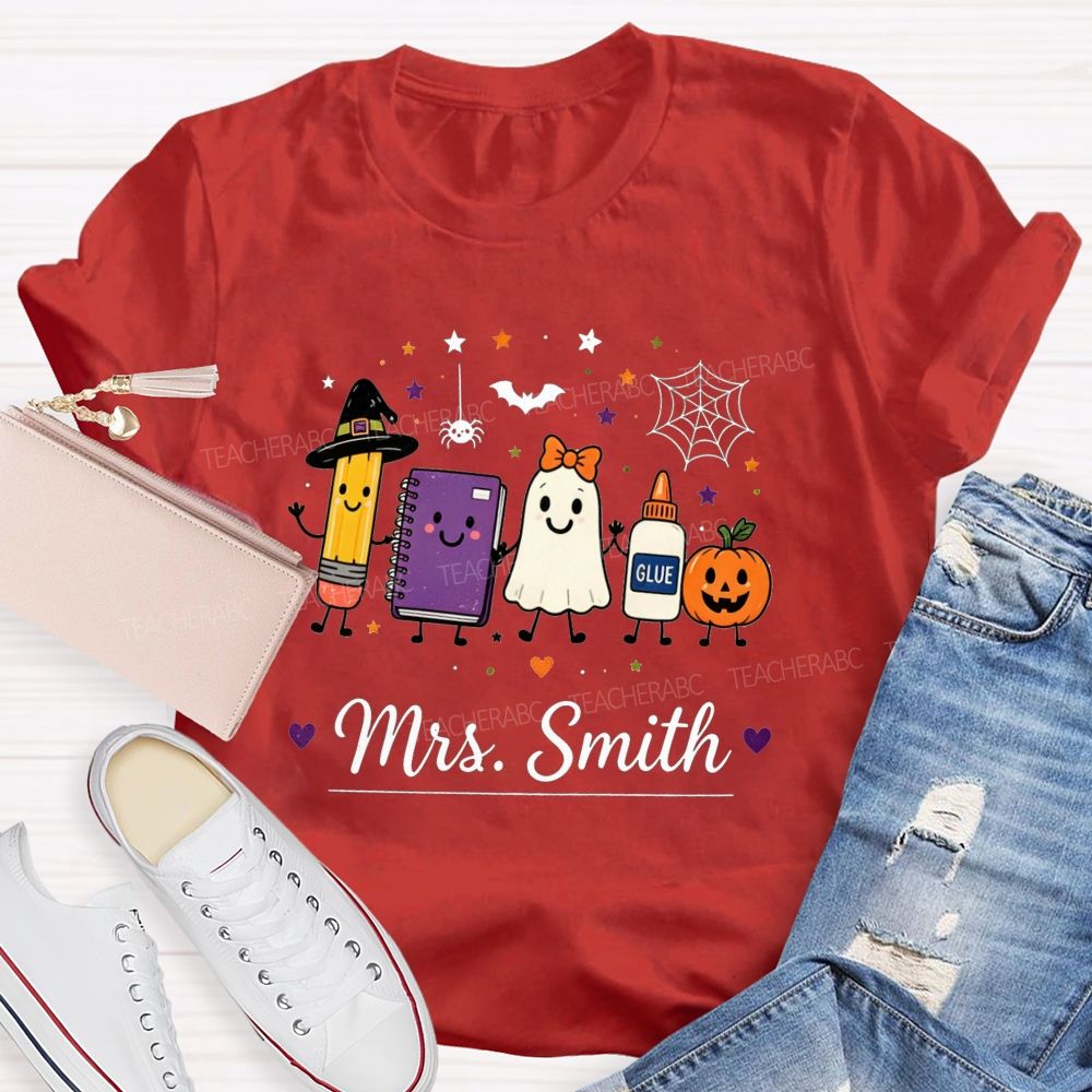 Personalized Name Halloween Teacher Cartoon Teacher T-shirt