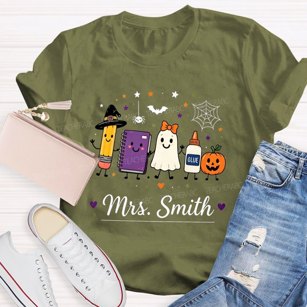 Personalized Name Halloween Teacher Cartoon Teacher T-shirt