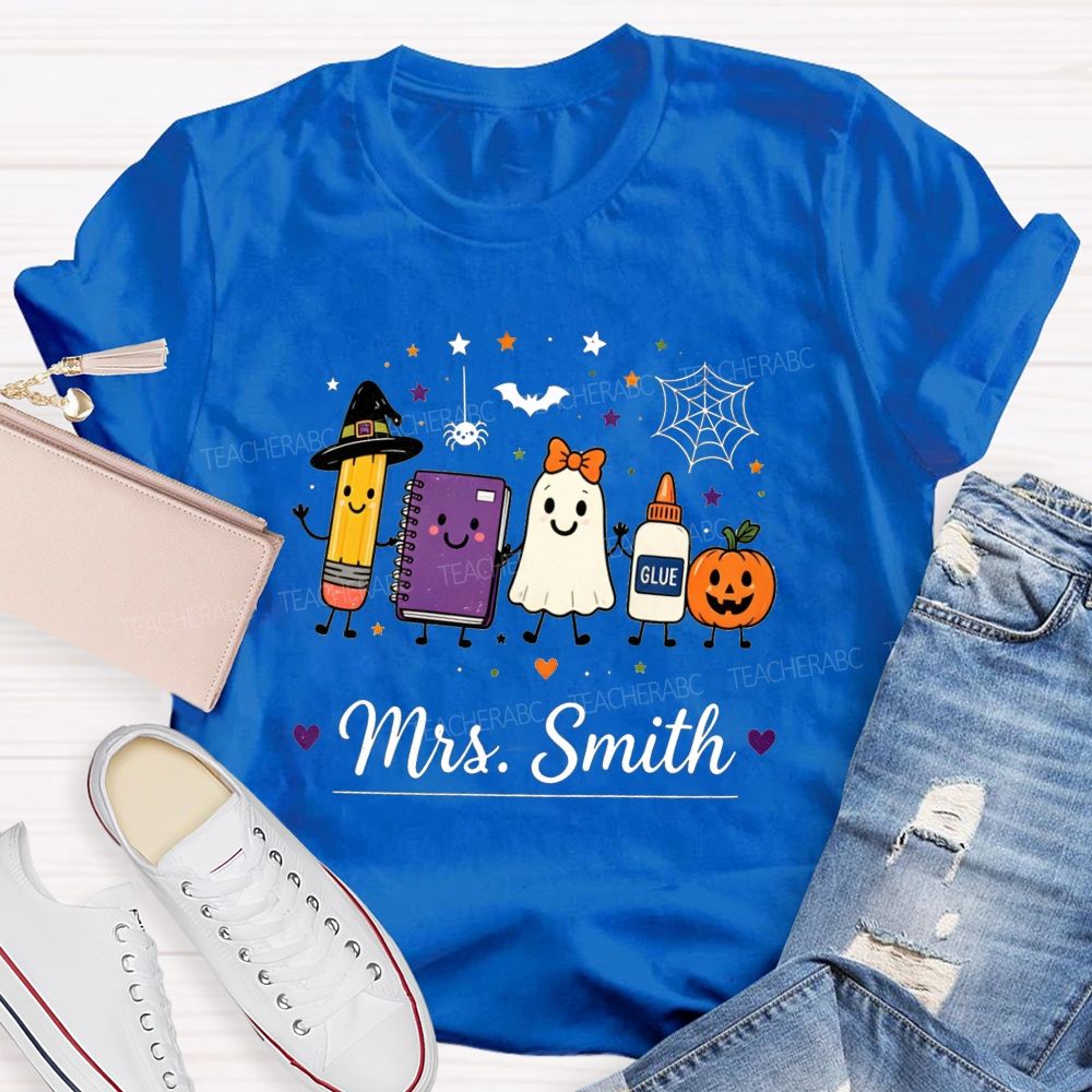 Personalized Name Halloween Teacher Cartoon Teacher T-shirt