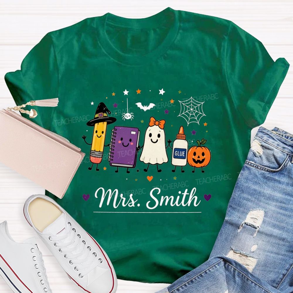 Personalized Name Halloween Teacher Cartoon Teacher T-shirt
