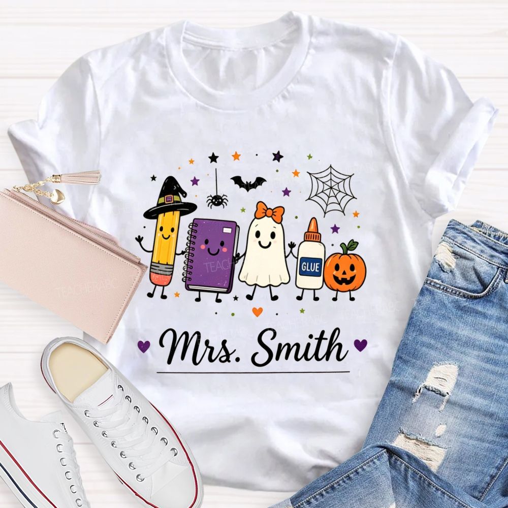 Personalized Name Halloween Teacher Cartoon Teacher T-shirt