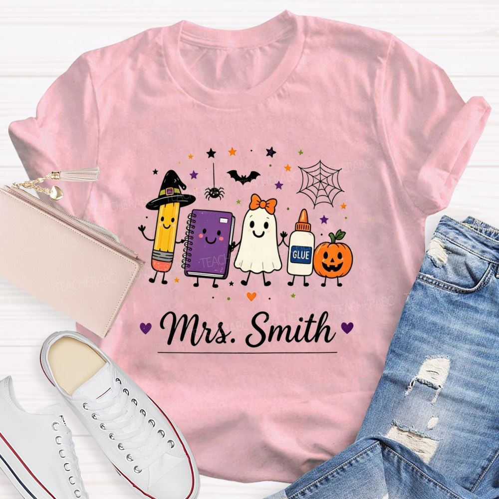 Personalized Name Halloween Teacher Cartoon Teacher T-shirt