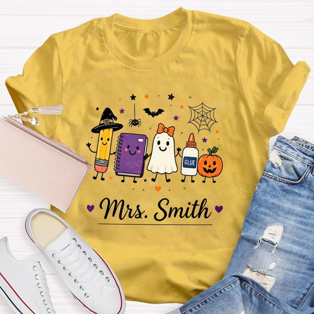 Personalized Name Halloween Teacher Cartoon Teacher T-shirt
