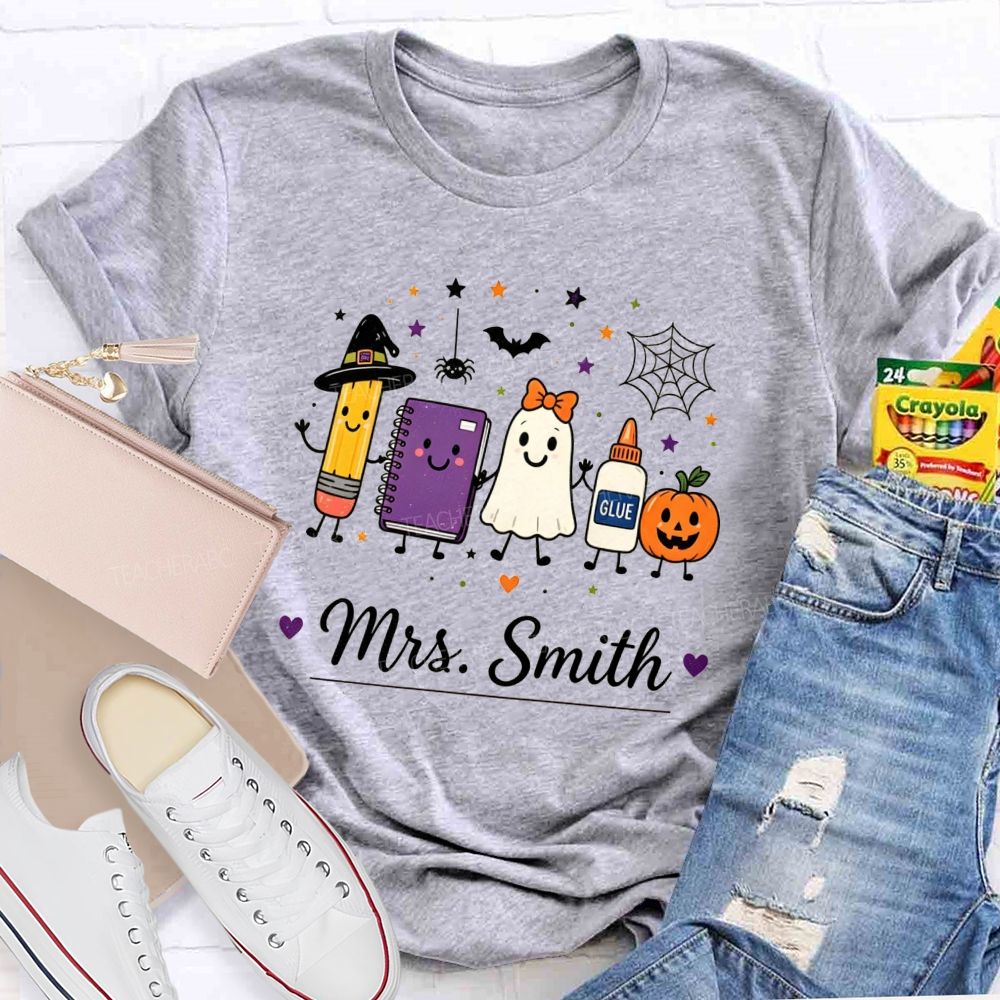 Personalized Name Halloween Teacher Cartoon Teacher T-shirt