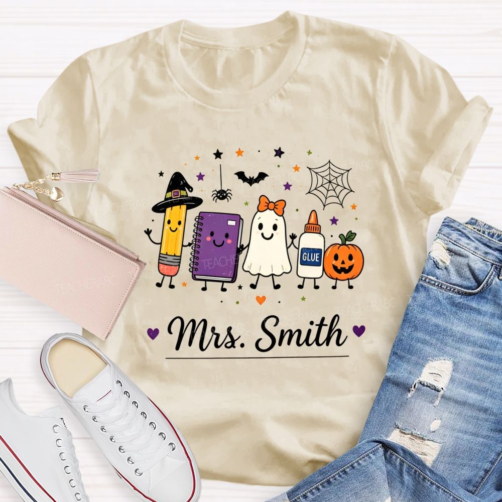 Personalized Name Halloween Teacher Cartoon Teacher T-shirt