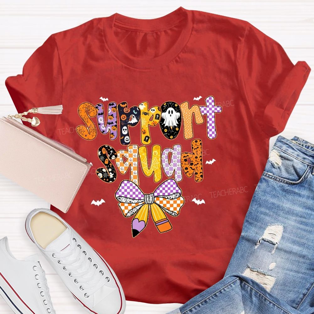 Support Squad Purple Orange Checkered Ghost Pumpkin T-shirt