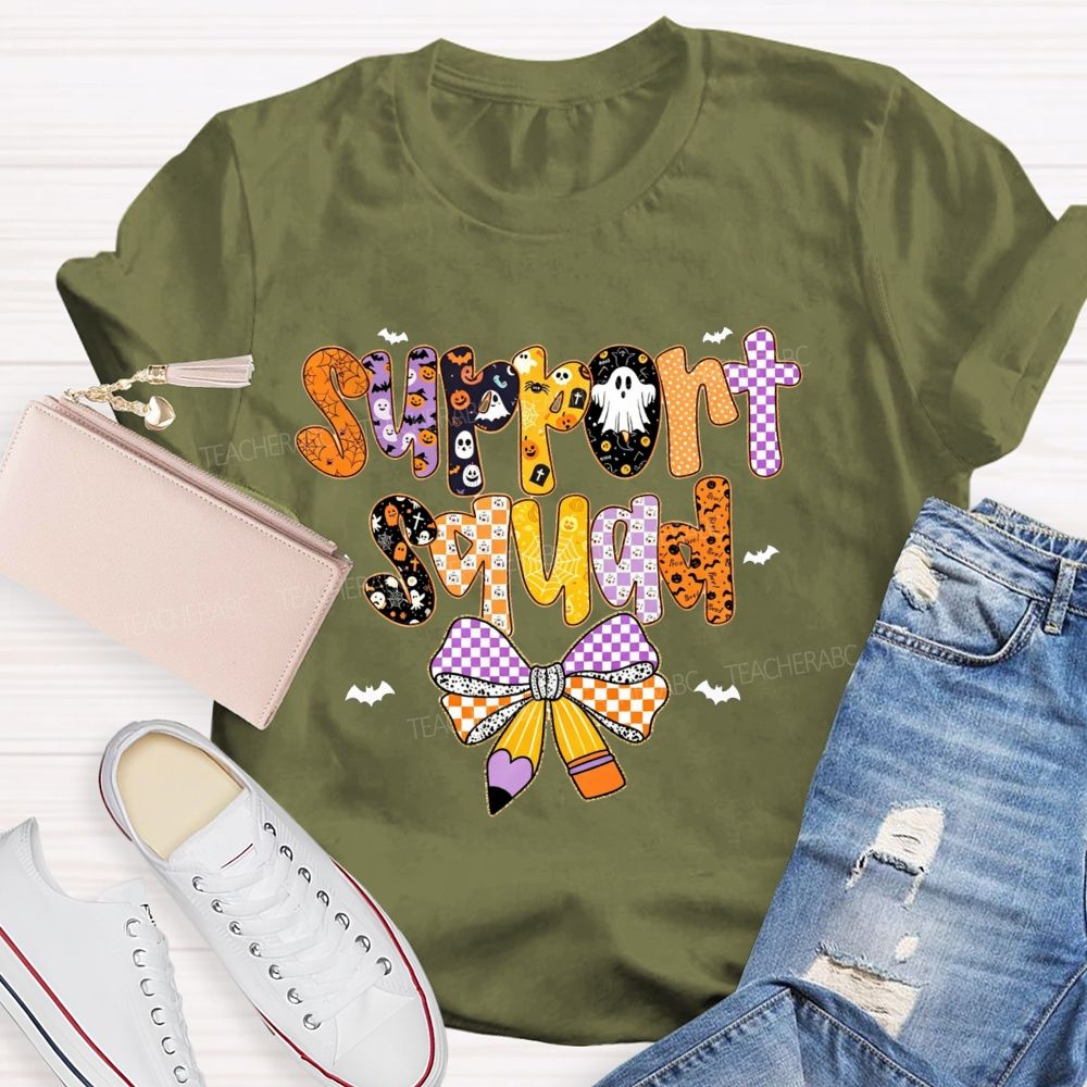 Support Squad Purple Orange Checkered Ghost Pumpkin T-shirt
