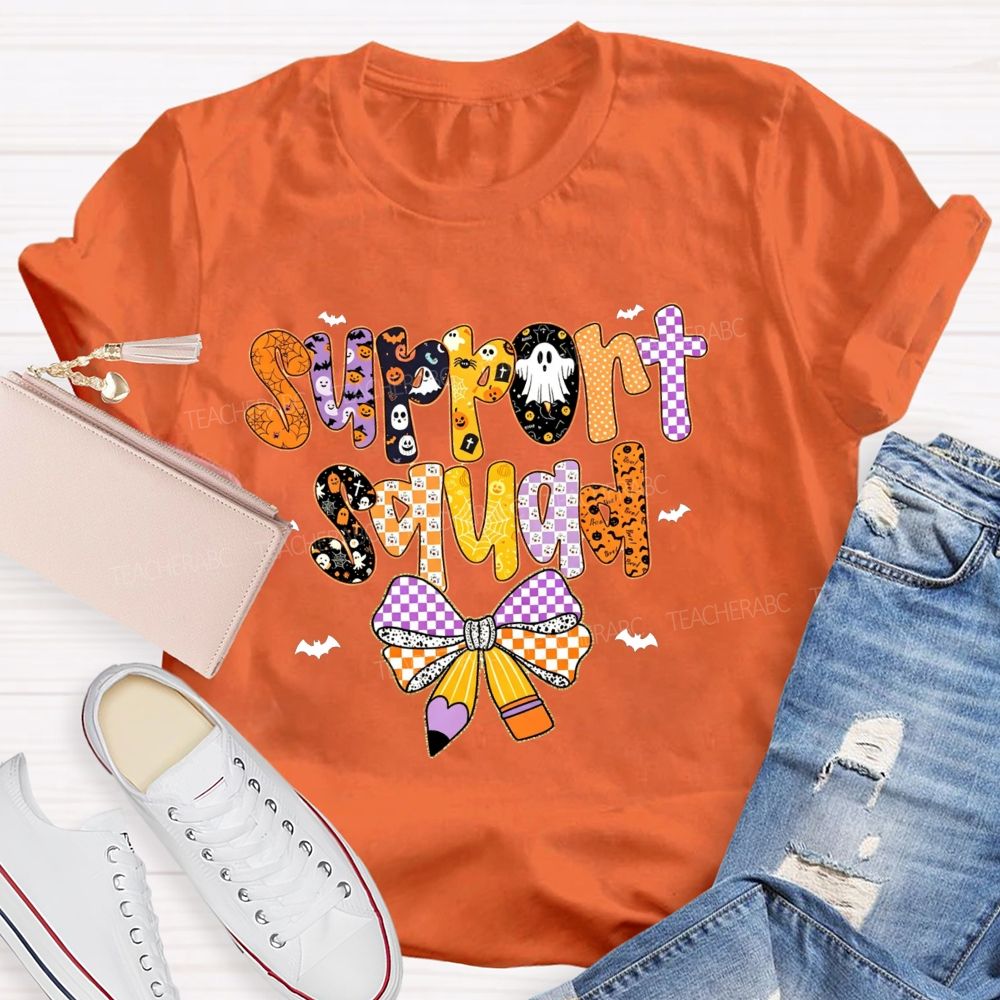 Support Squad Purple Orange Checkered Ghost Pumpkin T-shirt