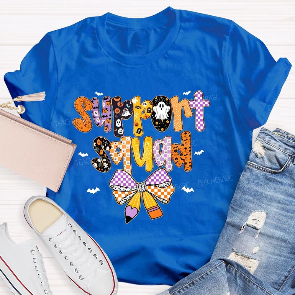 Support Squad Purple Orange Checkered Ghost Pumpkin T-shirt
