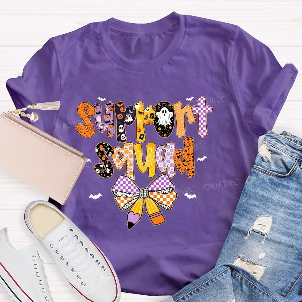 Support Squad Purple Orange Checkered Ghost Pumpkin T-shirt