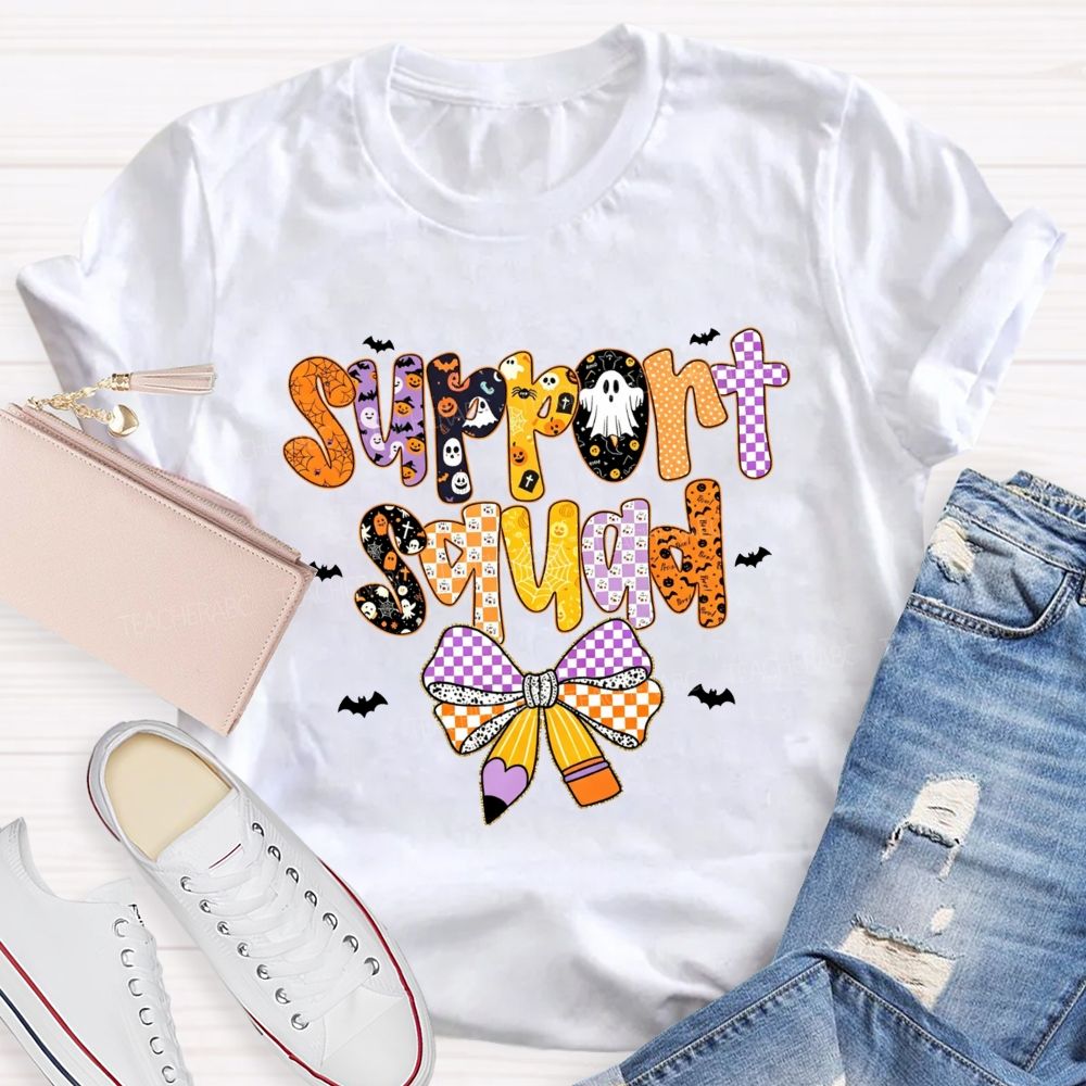 Support Squad Purple Orange Checkered Ghost Pumpkin T-shirt