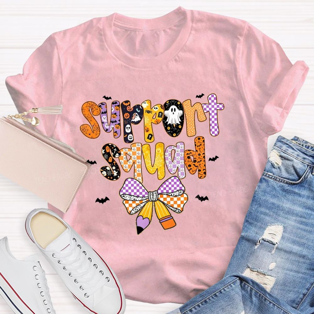 Support Squad Purple Orange Checkered Ghost Pumpkin T-shirt