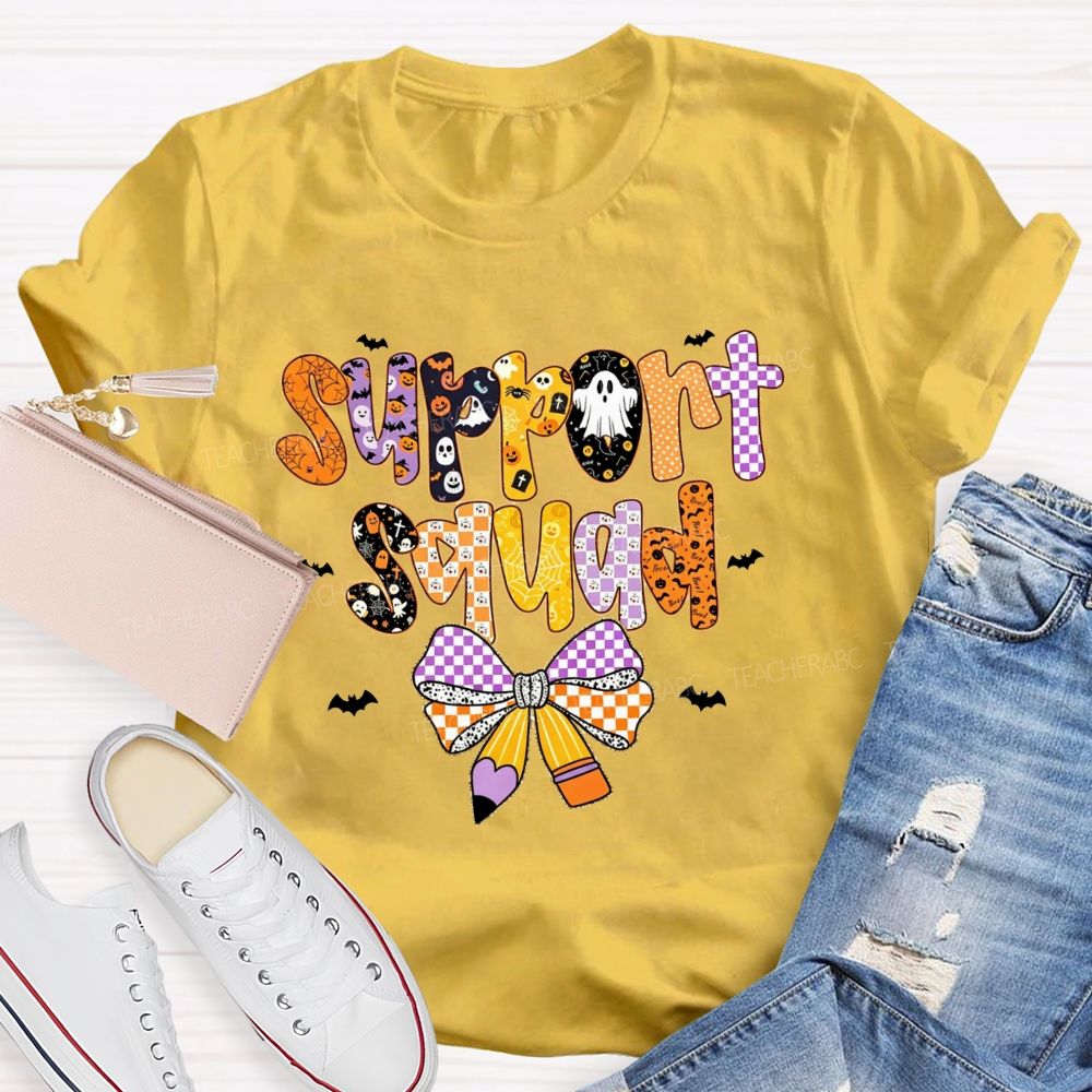 Support Squad Purple Orange Checkered Ghost Pumpkin T-shirt