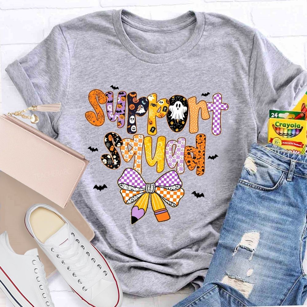 Support Squad Purple Orange Checkered Ghost Pumpkin T-shirt