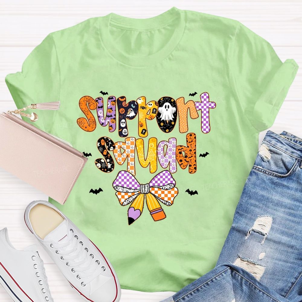 Support Squad Purple Orange Checkered Ghost Pumpkin T-shirt