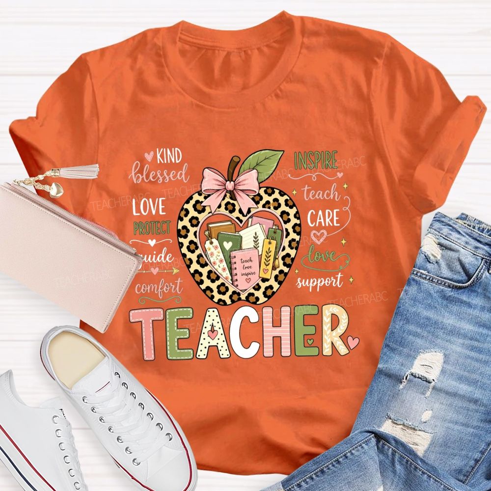 Teacher Teach Love Inspire Support Care Blessed Protect T-shirt