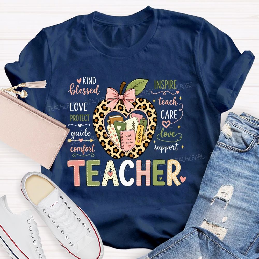 Teacher Teach Love Inspire Support Care Blessed Protect T-shirt