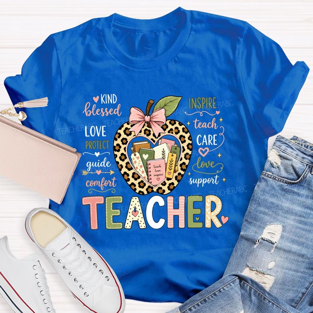 Teacher Teach Love Inspire Support Care Blessed Protect T-shirt