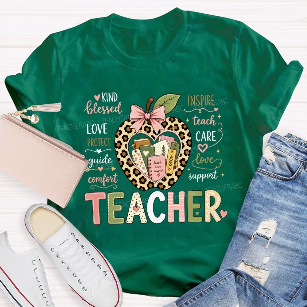 Teacher Teach Love Inspire Support Care Blessed Protect T-shirt
