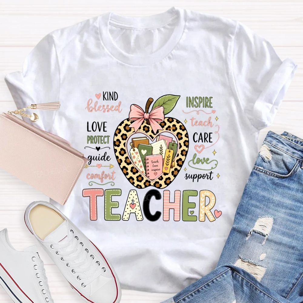 Teacher Teach Love Inspire Support Care Blessed Protect T-shirt