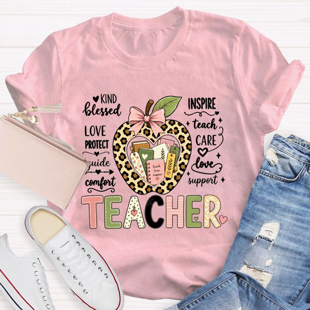 Teacher Teach Love Inspire Support Care Blessed Protect T-shirt