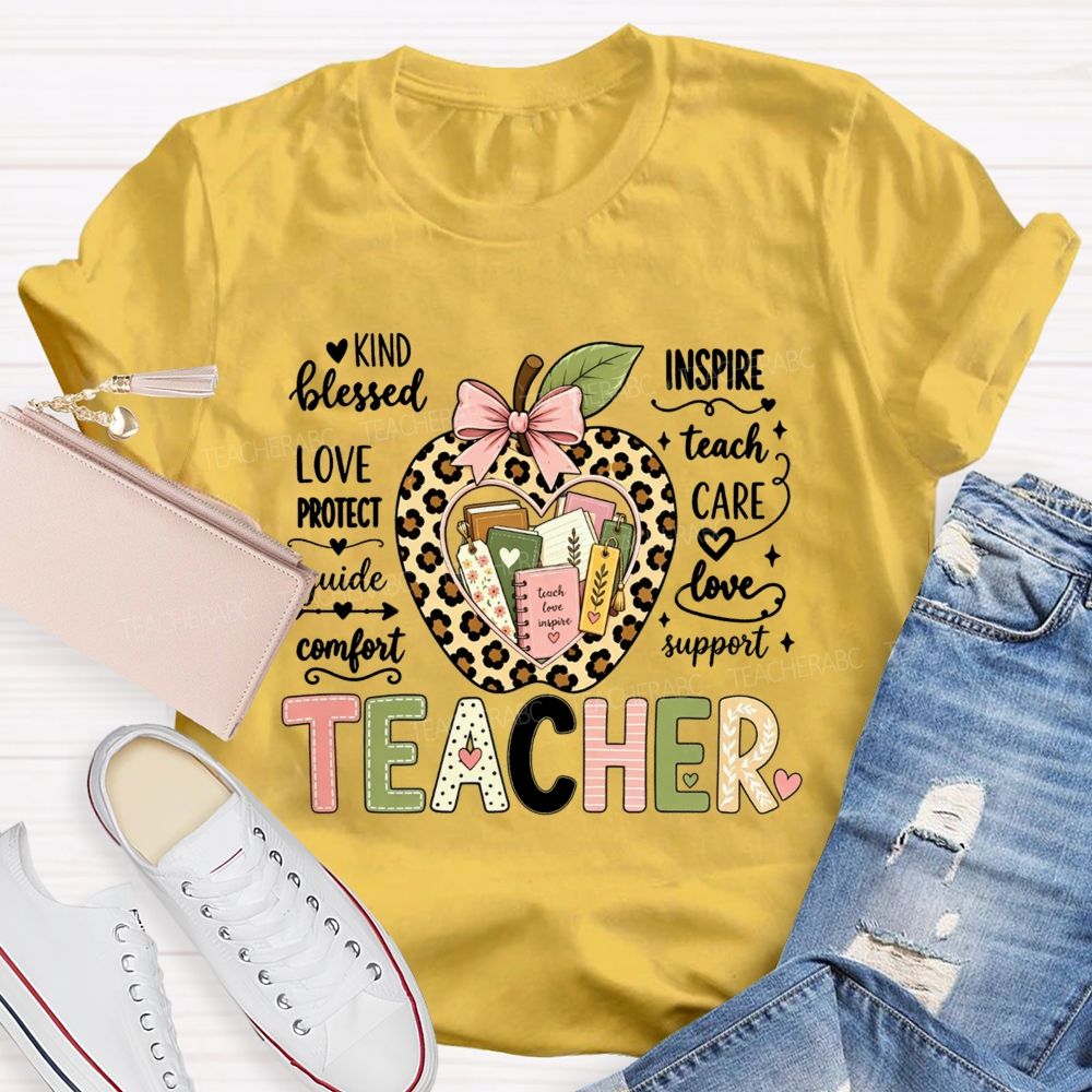 Teacher Teach Love Inspire Support Care Blessed Protect T-shirt