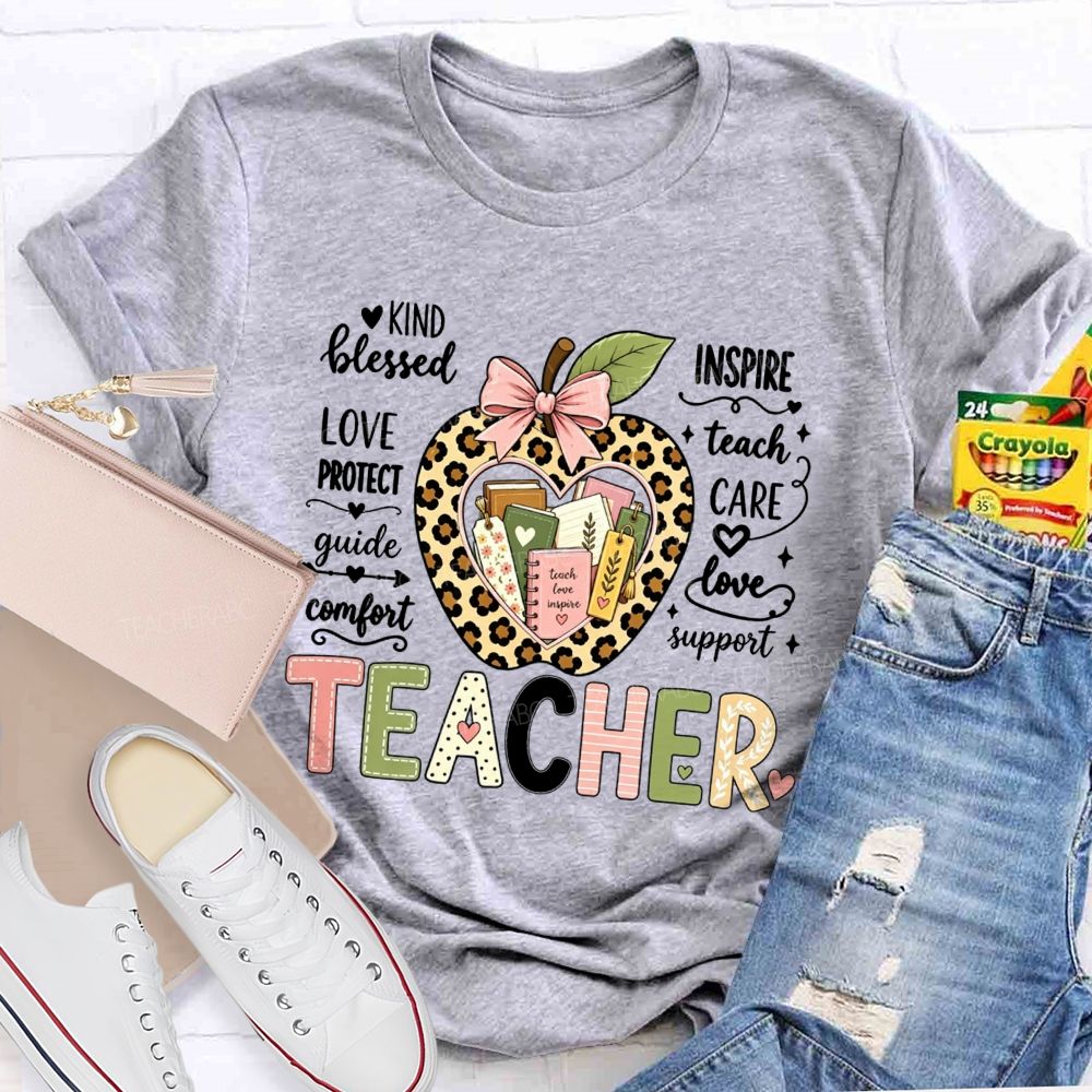 Teacher Teach Love Inspire Support Care Blessed Protect T-shirt
