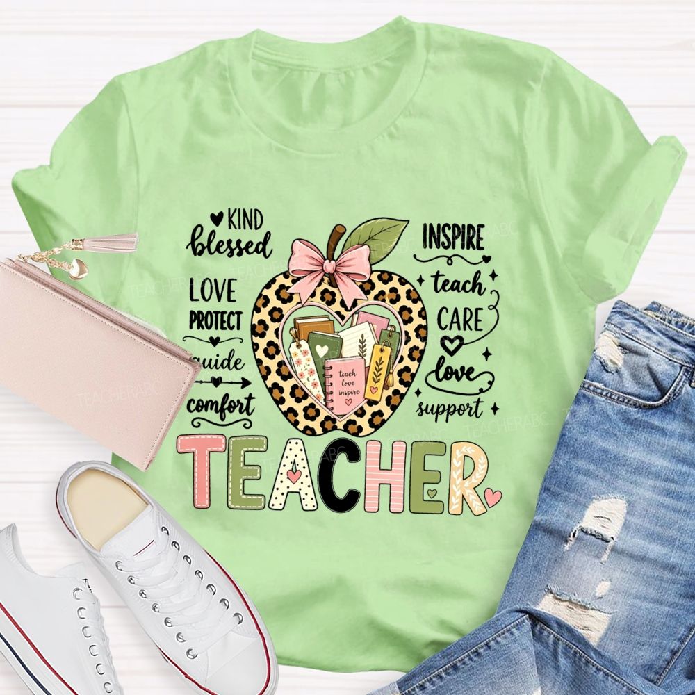 Teacher Teach Love Inspire Support Care Blessed Protect T-shirt